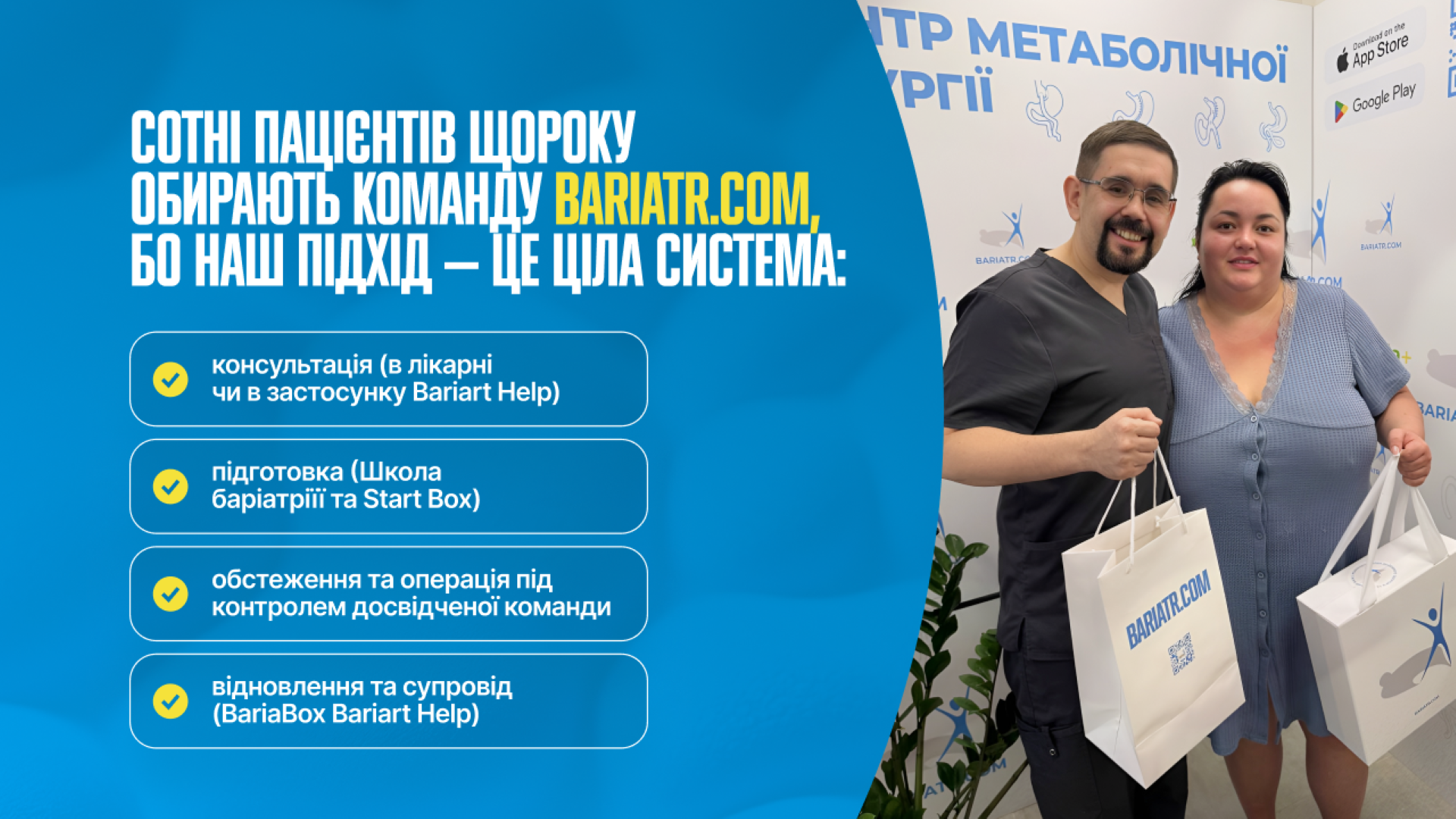 Система лікування ожиріння у Центрі метаболічної хірургії: Bariatr Help, Start Box та супровід пацієнтів